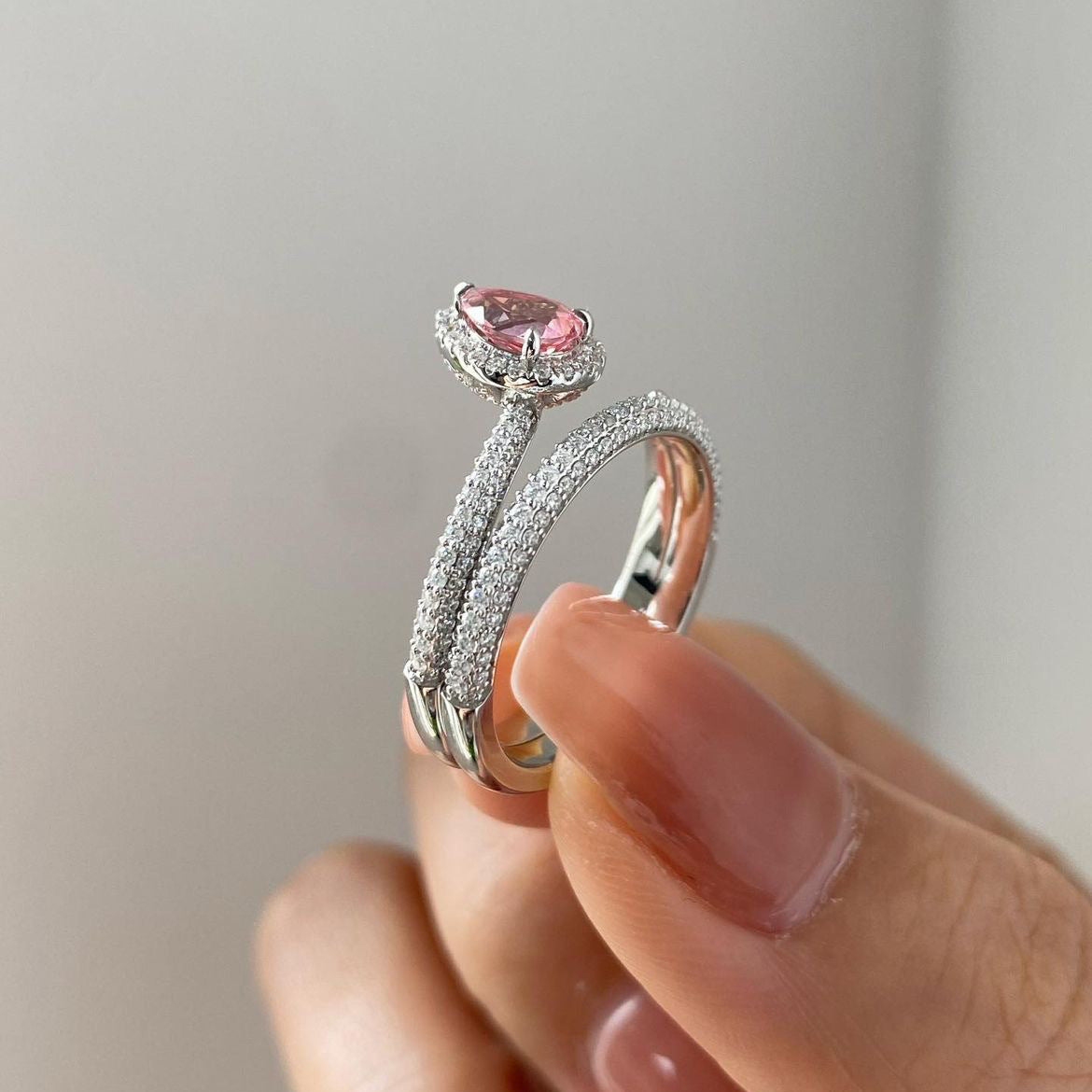 8Ct Pink Sapphire Pear Cut Ring