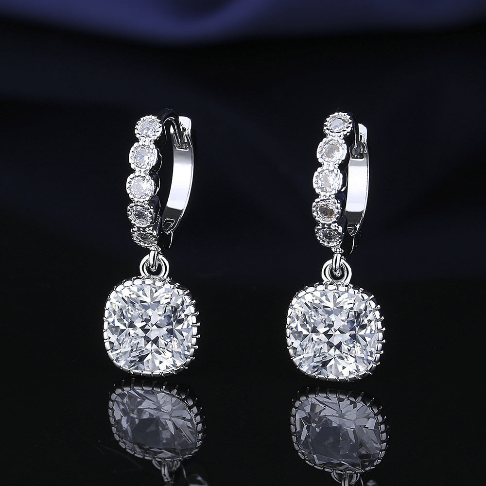 12Ct White Sapphire Cushion Cut Drop Earrings