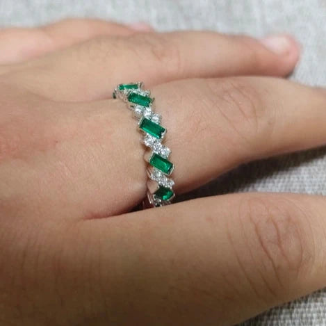 6Ct Green Sapphire Baguette Cut Ring