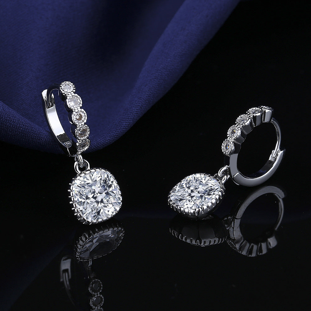 12Ct White Sapphire Cushion Cut Drop Earrings