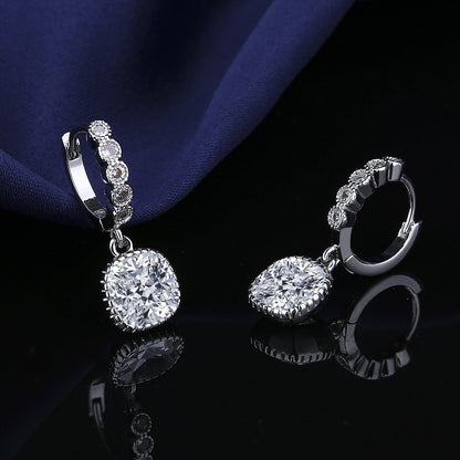 12Ct White Sapphire Cushion Cut Drop Earrings