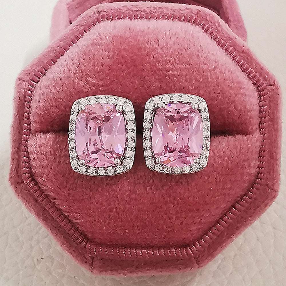 10Ct Pink Sapphire Cushion Cut Stud Earrings