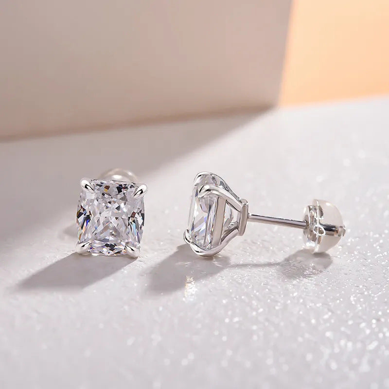 6Ct White Sapphire Cushion Cut Stud Earrings