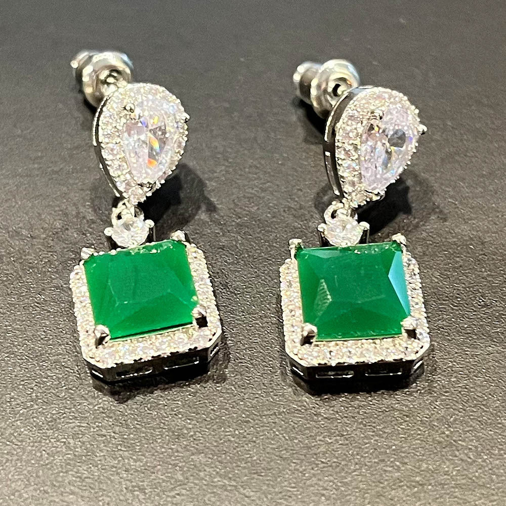 10Ct Green&White Sapphire Asscher Cut Drop Earrings