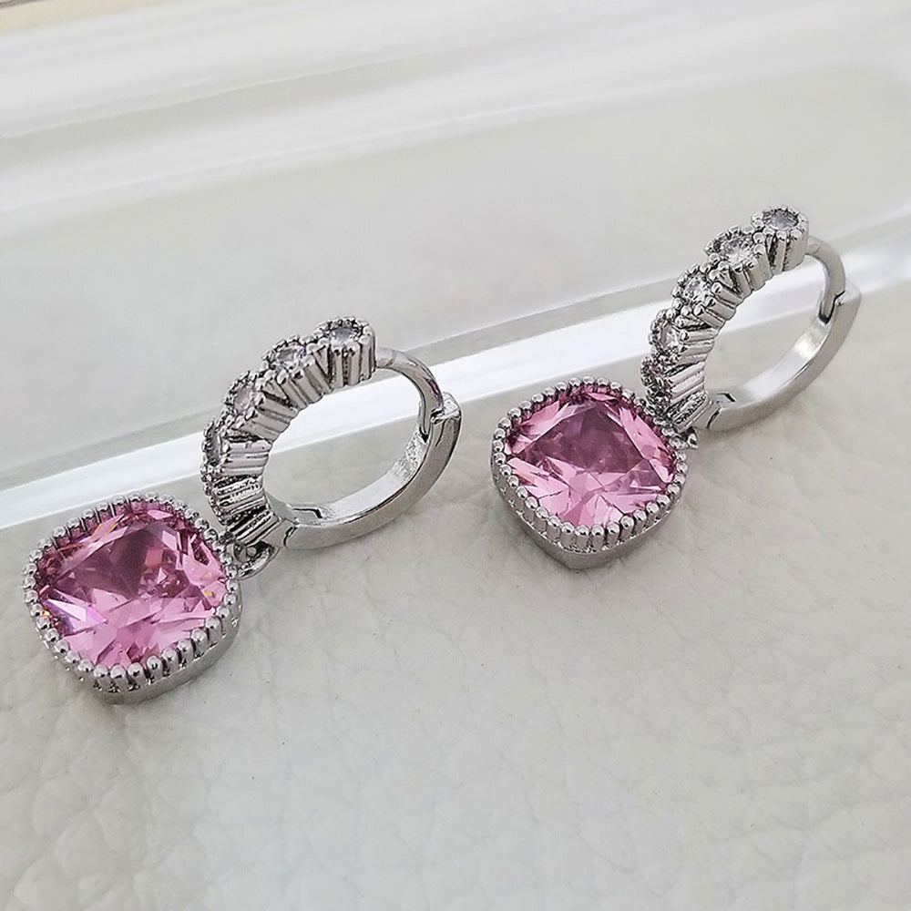 8Ct Pink Sapphire Cushion Cut Drop Earrings