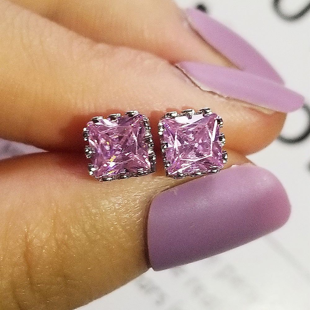 8Ct Pink Sapphire Asscher Cut Stud Earrings