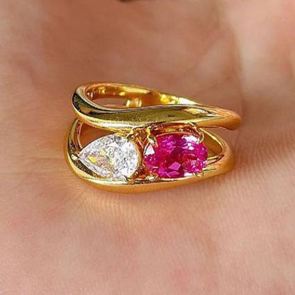 6Ct Pink&White Sapphire Pear Cut  Ring