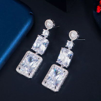 14Ct White Sapphire Baguette Cut Drop Earrings