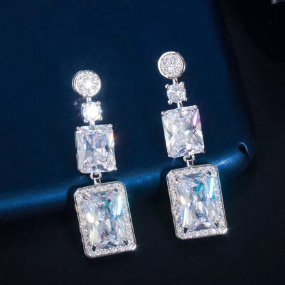 14Ct White Sapphire Baguette Cut Drop Earrings