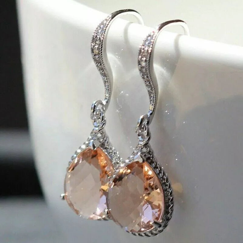 16Ct Champagne Sapphire Pear Cut Hoop Earrings