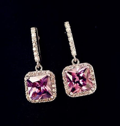 8Ct Pink Sapphire Asscher Cut Drop Earrings