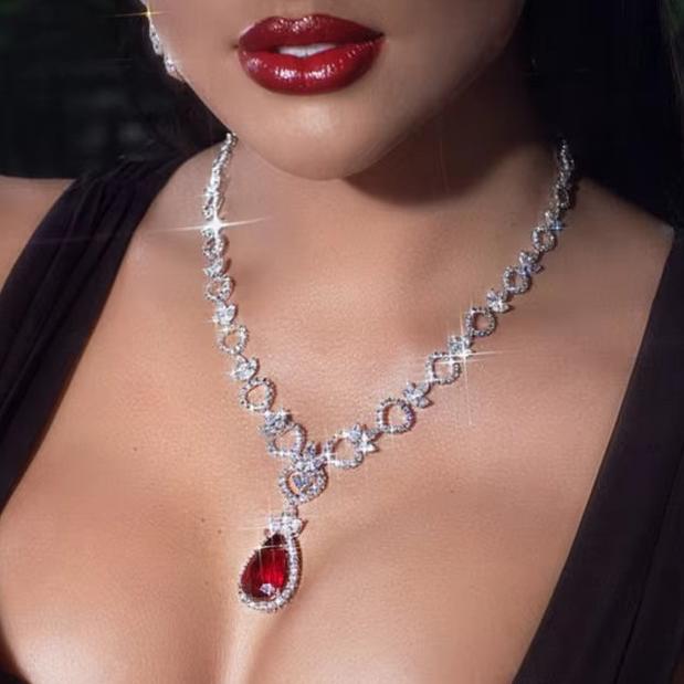 10Ct Red Sapphire Pear Cut Necklace