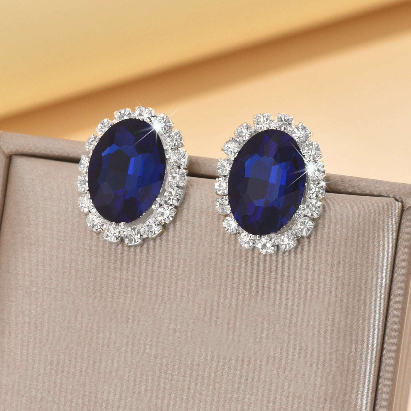 14Ct Green&Blue Sapphire Baguette Cut Stud Earrings