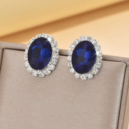 14Ct Green&Blue Sapphire Baguette Cut Stud Earrings