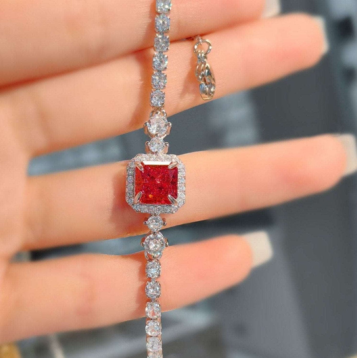 12Ct Yellow&Red Sapphire Asscher Cut Bracelet