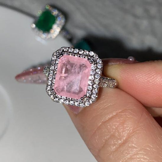 10Ct Pink Sapphire Baguette Cut  Engagement Ring