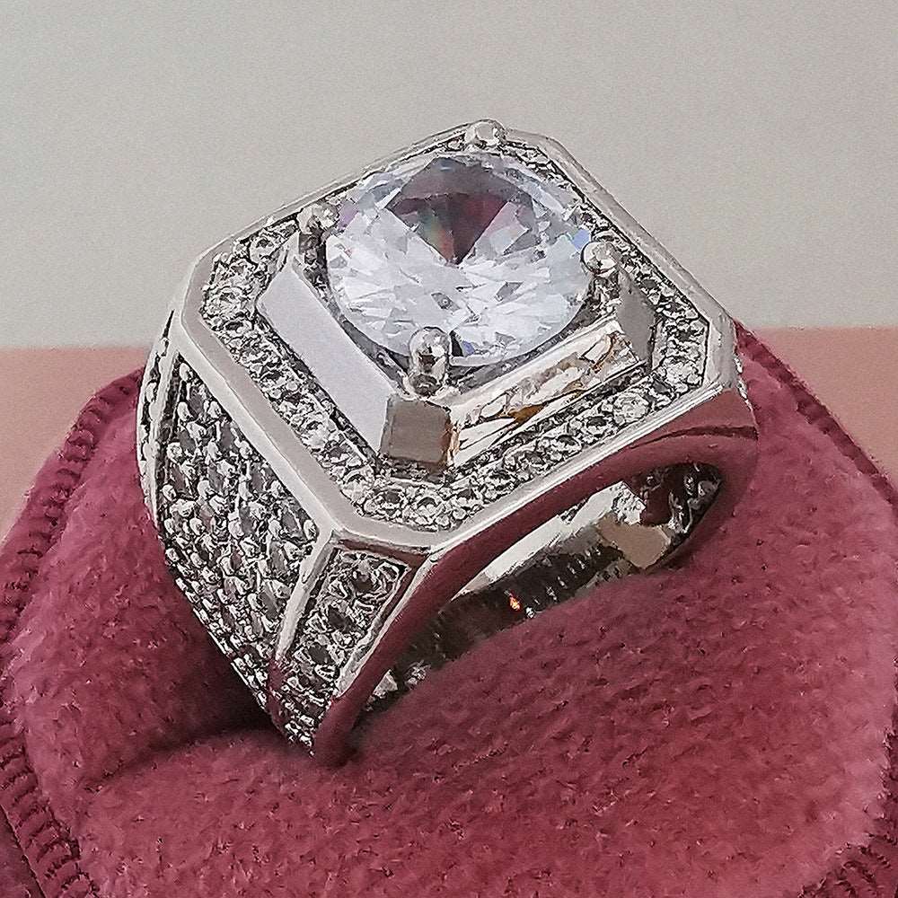 10Ct White Sapphire Round Cut Men's Ring