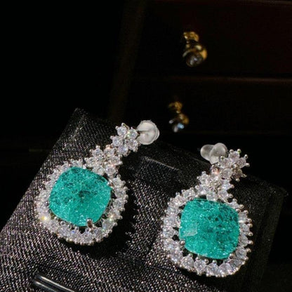 10Ct Green Sapphire Cushion Cut Drop Earrings