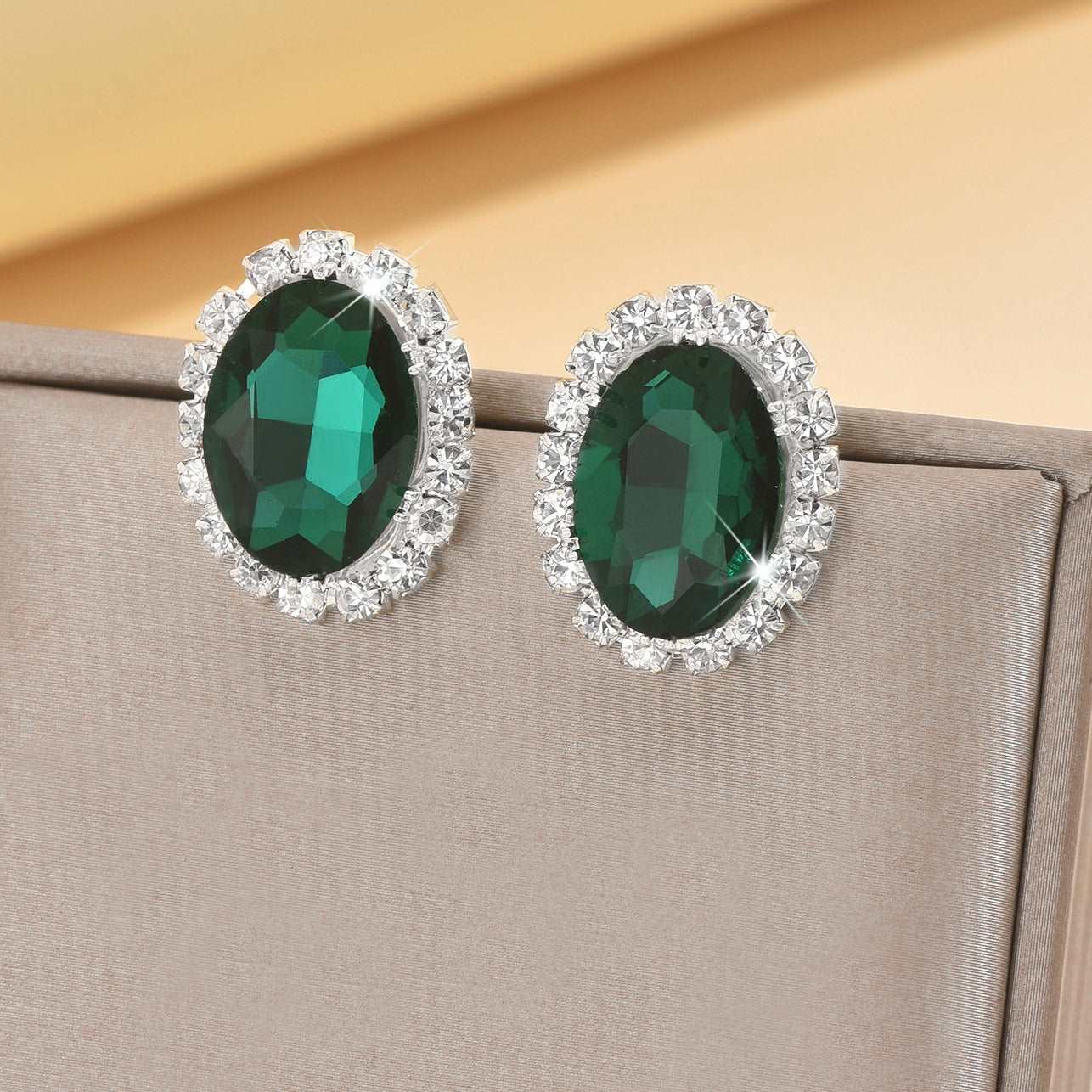 14Ct Green&Blue Sapphire Baguette Cut Stud Earrings