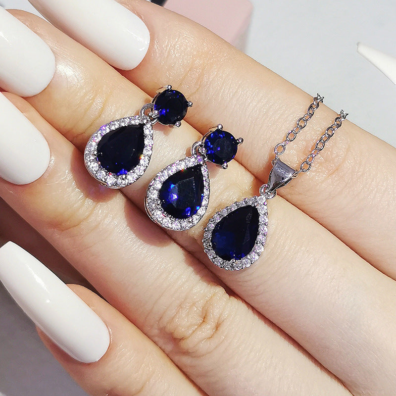 Blue Sapphire Pear Cut Jewelry Set