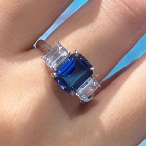 6Ct Blue Sapphire Baguette Cut Engaement Ring