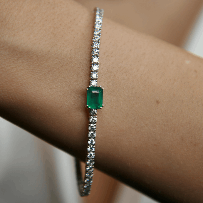 14Ct Green&Blue Sapphire Baguette Cut Bracelet