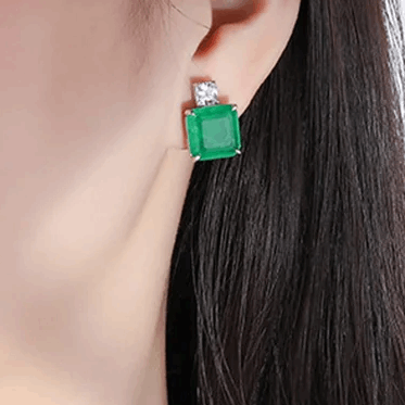 10Ct Green Sapphire Asscher Cut Stud Earrings