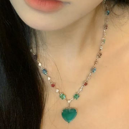 18Ct Blue Sapphire Heart Cut Necklace