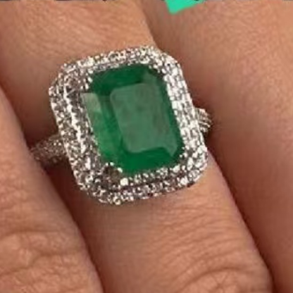 10Ct Green Sapphire Baguette Cut  Engagement Ring