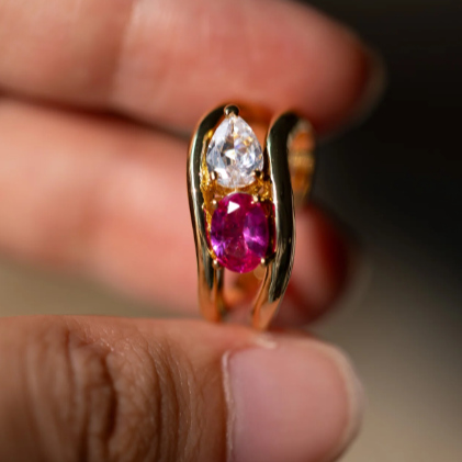 6Ct Pink&White Sapphire Pear Cut  Ring