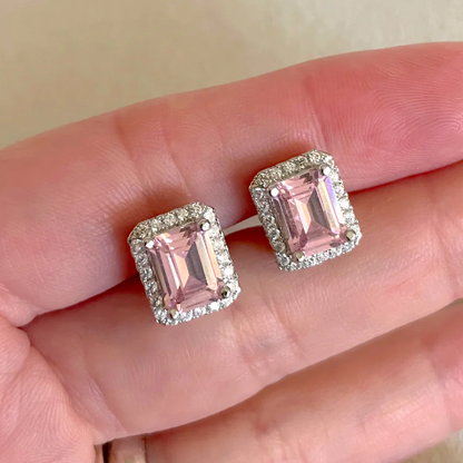 8Ct Pink Sapphire Baguette Cut Stud Earrings