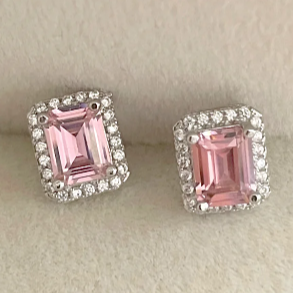 8Ct Pink Sapphire Baguette Cut Stud Earrings