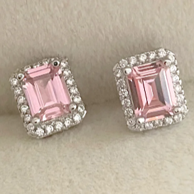 8Ct Pink Sapphire Baguette Cut Stud Earrings