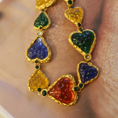 30Ct Rainbow  Sapphire Heart Cut Necklace