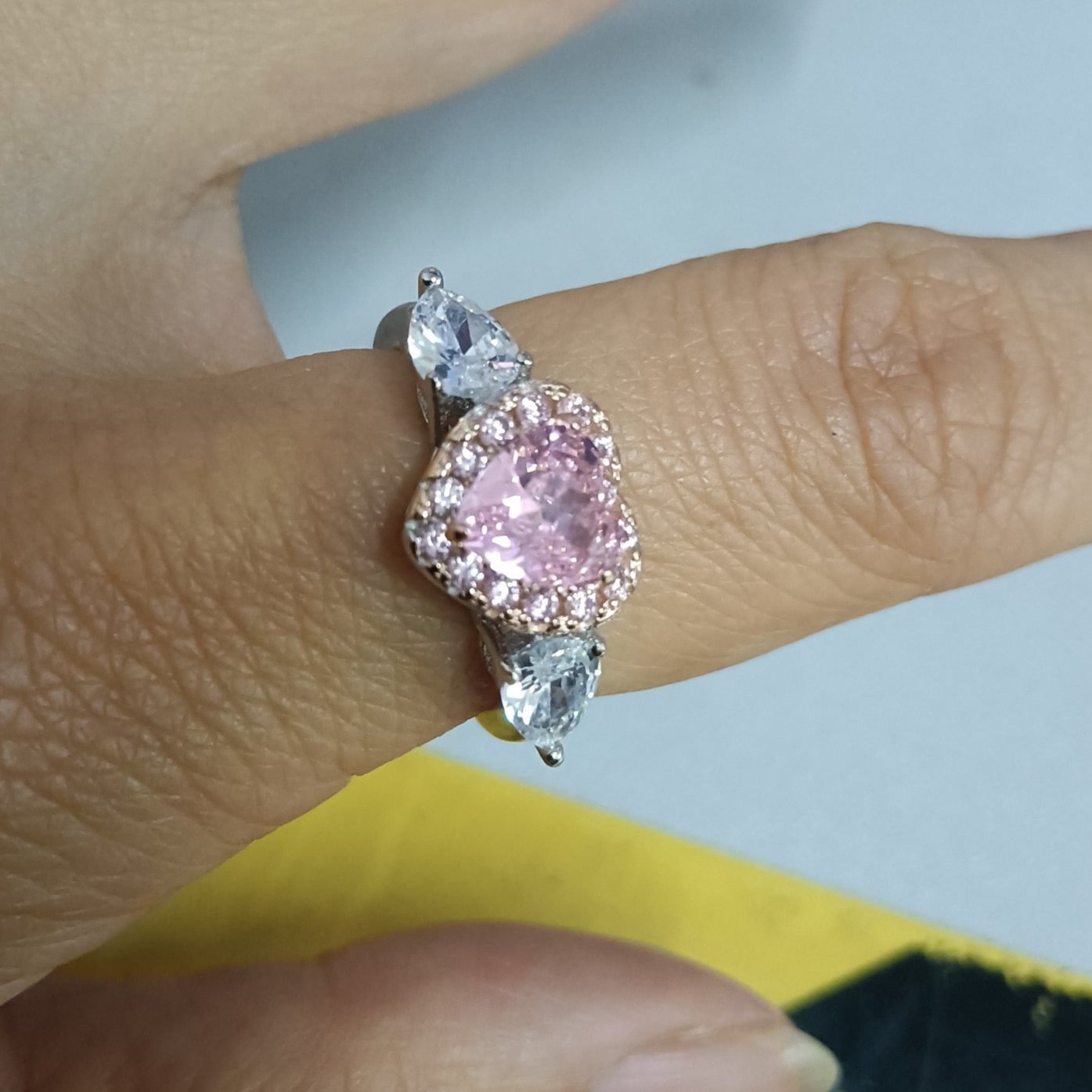 6Ct Pink Sapphire Heart Cut Engaement Ring