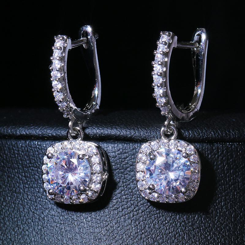 12Ct White Sapphire Round Cut Drop Earrings