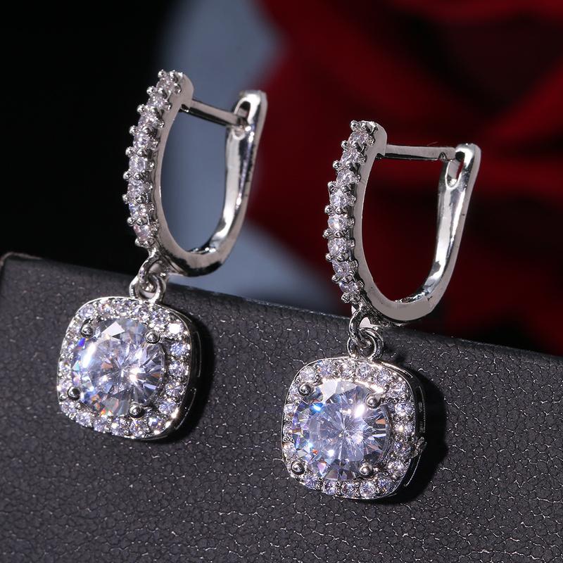 12Ct White Sapphire Round Cut Drop Earrings