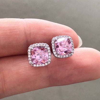 6Ct Pink Sapphire Cushion Cut Stud Earrings