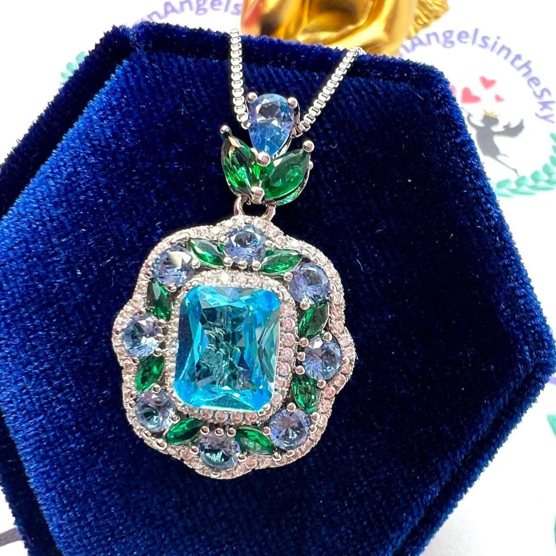 12Ct Blue Sapphire Cushion Cut Necklace