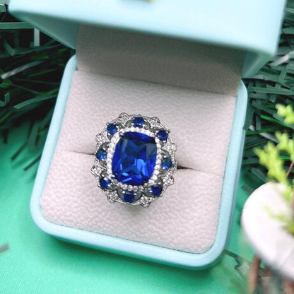 10Ct Blue Sapphire Cushion Cut Engagement Ring