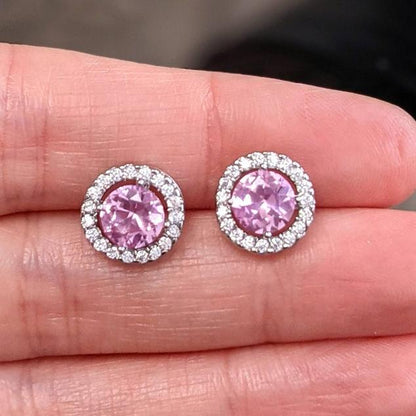 8Ct Pink Sapphire Round Cut Drop Earrings