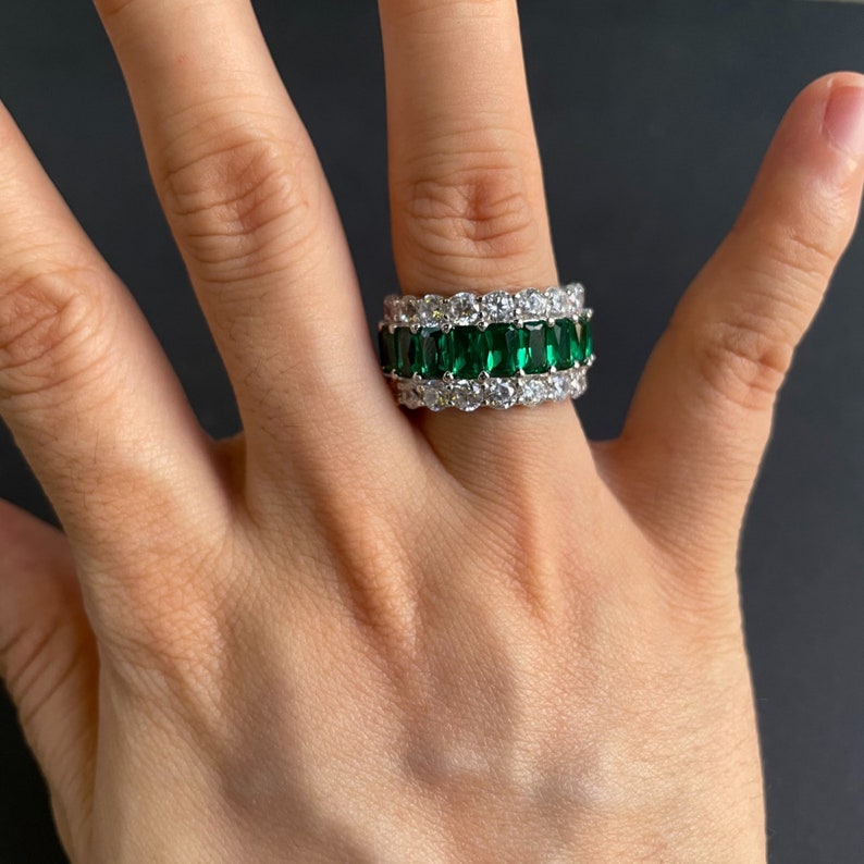 6Ct Green Sapphire Baguette Cut Engaement Ring