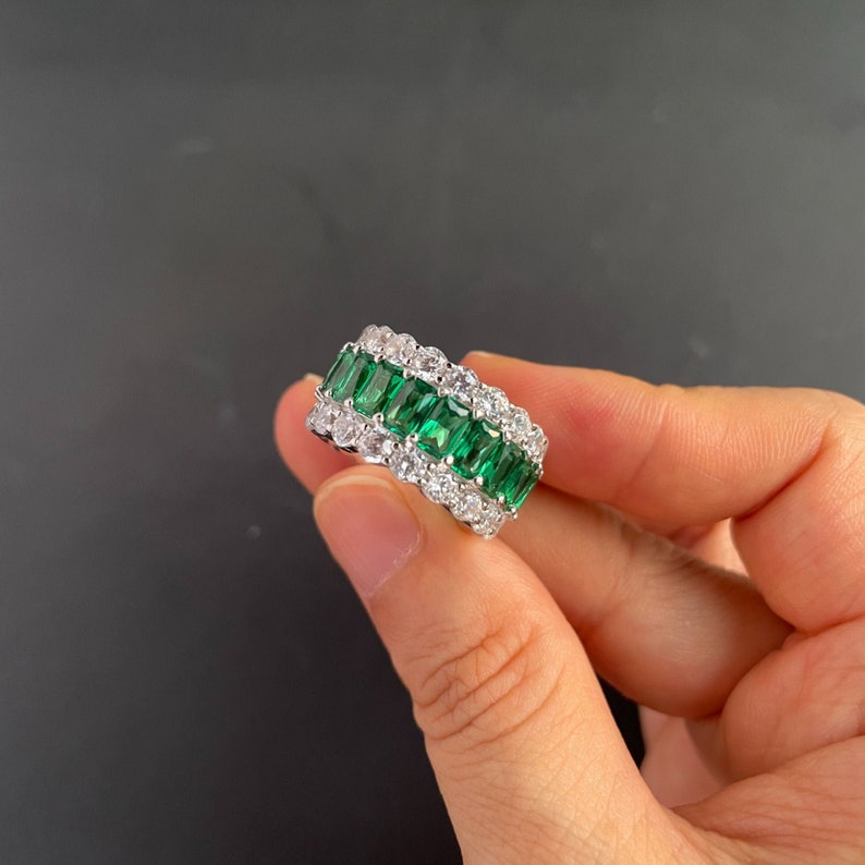 6Ct Green Sapphire Baguette Cut Engaement Ring