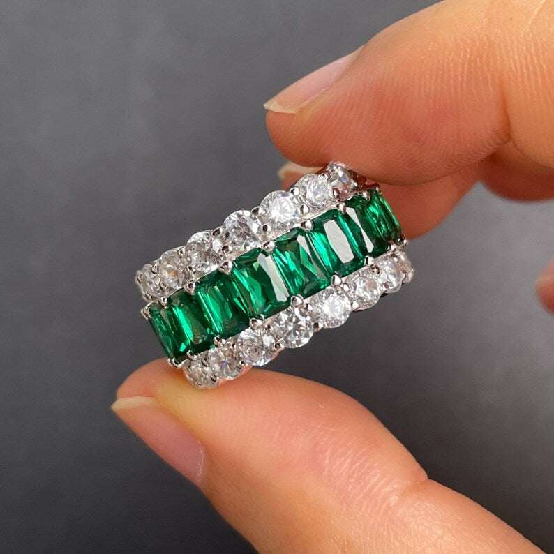 6Ct Green Sapphire Baguette Cut Engaement Ring