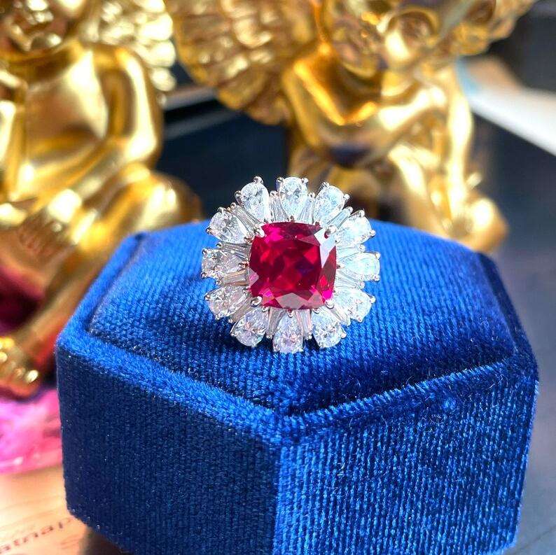 12Ct Pink Sapphire Cushion Cut Engaement Ring