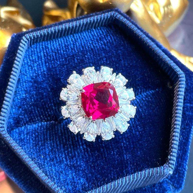 12Ct Pink Sapphire Cushion Cut Engaement Ring