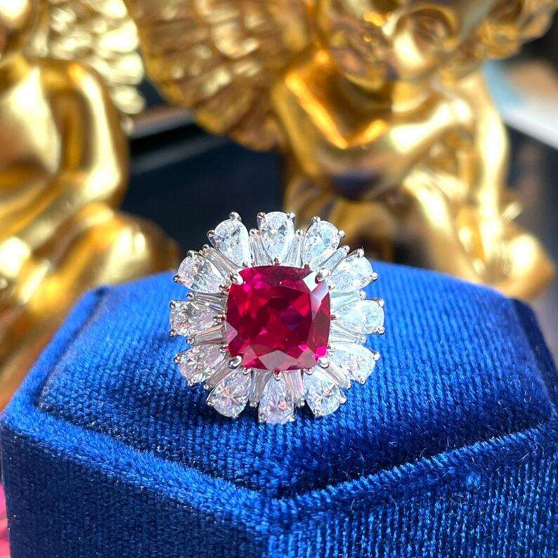 12Ct Pink Sapphire Cushion Cut Engaement Ring