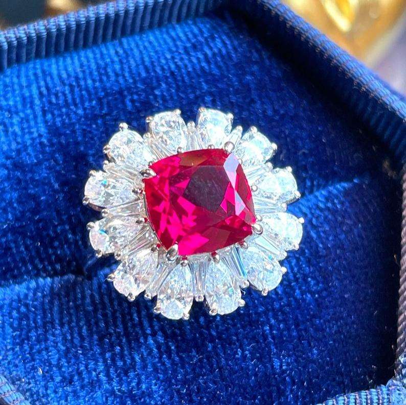 12Ct Pink Sapphire Cushion Cut Engaement Ring