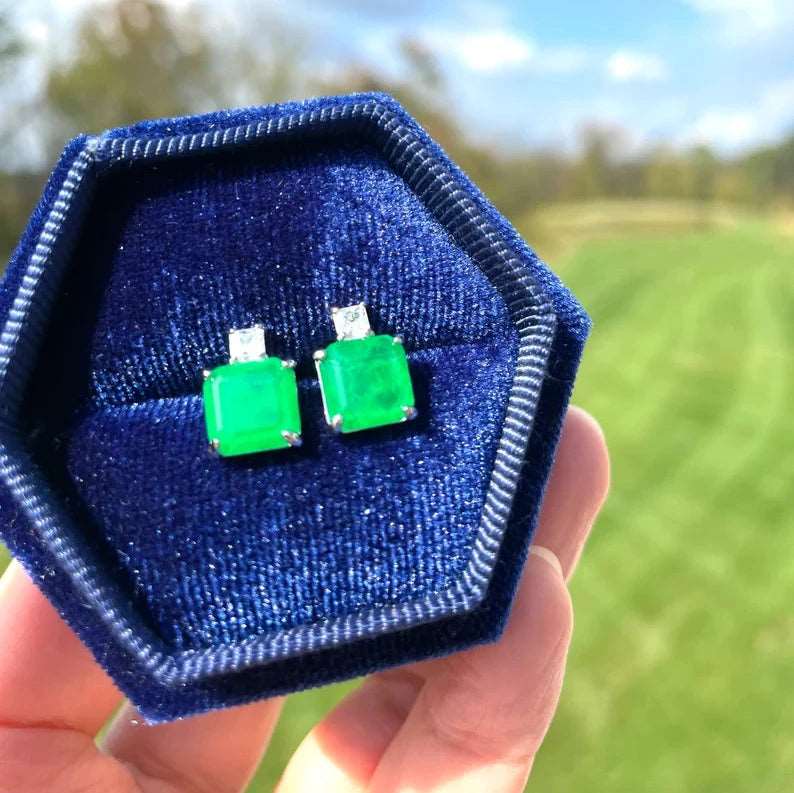 10Ct Green Sapphire Asscher Cut Stud Earrings