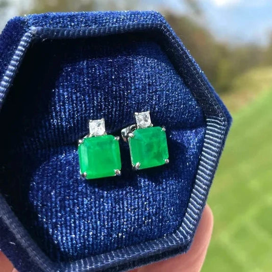 10Ct Green Sapphire Asscher Cut Stud Earrings